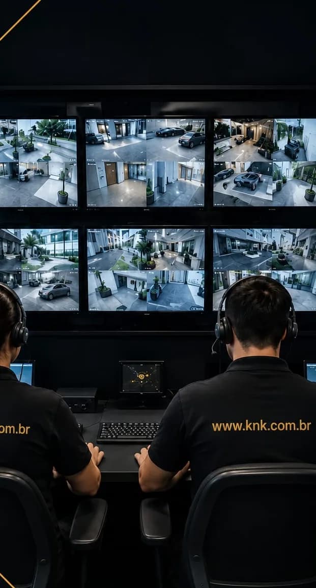 Operadores da central acompanhando as imagens em tempo real